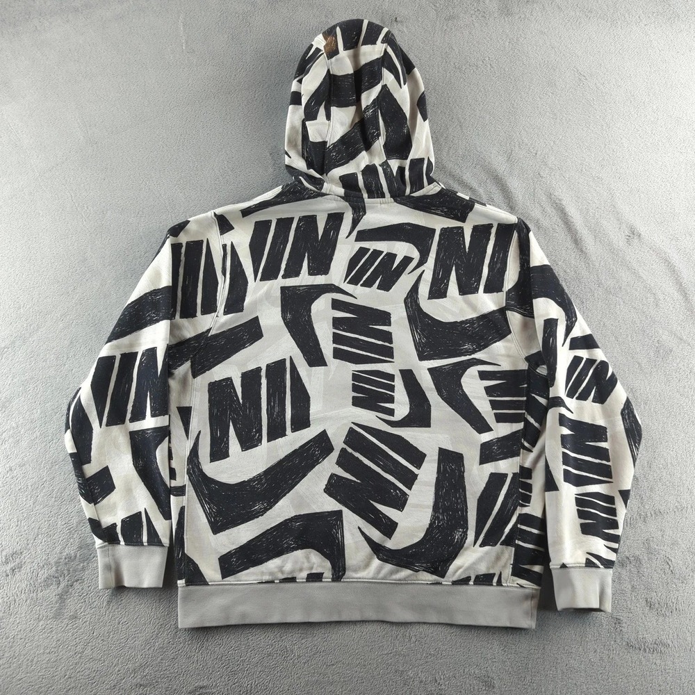Nike Hoodie Mens Large White Black All Over Print Sweatshirt Pullover Cotton - Picture 2 of 12